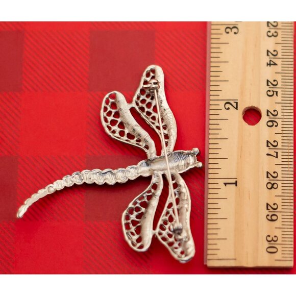 Vintage Dragonfly Rhinestone Silver Tone Brooch - O15 - Picture 2 of 2